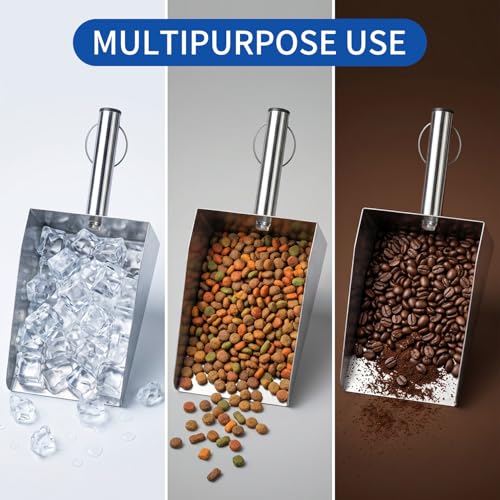 304 Stainless Steel Ice Scoop, Heavy Duty Large Metal Flour Scoop 6-inch Wide High-Capacity for Flour Livestock Poultry Pet Food and Bird Seed Comfortable Grip Handle Easy to Clean (50OZ) - size: 50OZ
