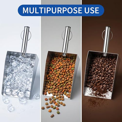 304 Stainless Steel Ice Scoop, Heavy Duty Large Metal Flour Scoop 6-inch Wide High-Capacity for Flour Livestock Poultry Pet Food and Bird Seed Comfortable Grip Handle Easy to Clean (50OZ) - size: 50OZ