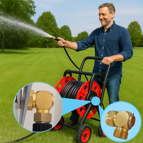 90° Hose Elbow Adapter, Brass 3/4" Garden Hose Connector with PTFE Tape and Washer, Right Angle Anti-Kink, Leak-Proof Fitting for RV, Outdoor Faucets - size: 3/4 Connector