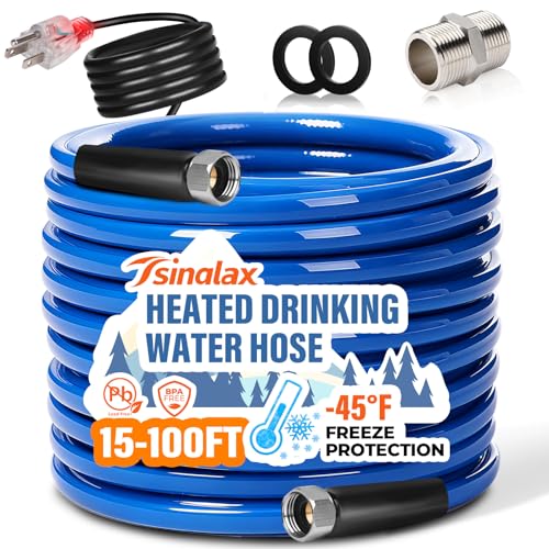 100FT Heated Water Hose for Rv,-45 ℉ Antifreeze Heated Drinking Garden Water Hose,Lead-Free & BPA-Free, Rv Freshwater Hoses with Fittings, Rv Accessories - size: 100FT