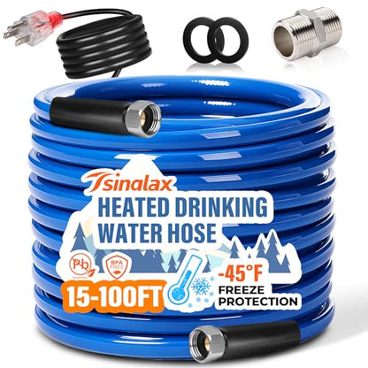 100FT Heated Water Hose for Rv,-45 ℉ Antifreeze Heated Drinking Garden Water Hose,Lead-Free & BPA-Free, Rv Freshwater Hoses with Fittings, Rv Accessories - size: 100FT
