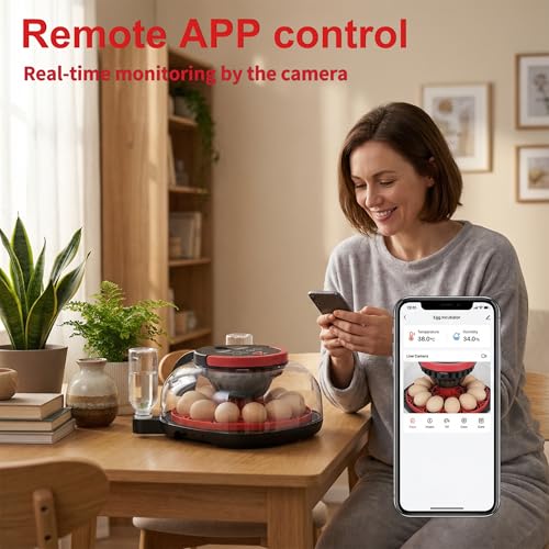 Automatic Egg Incubator for 12 Chicken Eggs with Camera APP Control | Temperature & Humidity Monitor, Auto Egg Turner, Record Life's Birth Moments for Chicken Duck Quail Pigeons