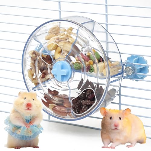 VCEPJH Rat Foraging Toy Interactive Slow Feeder with Transparent Rotating Treat Dispenser Wheel for Enrichment Activities Pet Rat Cage Accessories Ideal for Syrian Hamster Gerbil Mice (Blue) - color: Blue