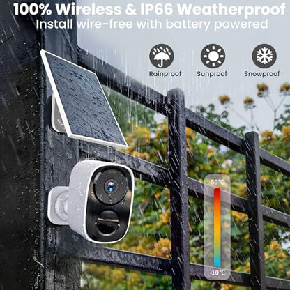 HITELLARCAM 2026 Upgraded 2K Security Cameras Wireless Outdoor with Solar Panels, Free Cloud Storage, AI Motion Detection Spotlight Siren Alarm Outdoor Camera Wireless, 2-Way Talk, IP66 Waterproof - color: White - Camera with Solar Panel