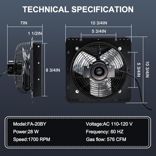 Criditpid 7 Inch Shutter Exhaust Fan with Speed Controller, 576 CFM High Speed Vent Fan with Adjustable Thermostat, 1700 RPM Wall Mounted Kitchen Exhaust Fan for Attic, Garage, Gable Ventilation. - color: with Thermostat & Speed Controller, size: 7 Inch E