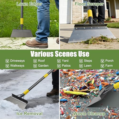Floor Scraper Long Handle Heavy Duty, 74" Metal Ice Scraper for Driveway, Multifunctional Weed Scraper for Weed Cleaning Edging Trenching & Removing Snow Ice Dirty Moss - size: 74 inch
