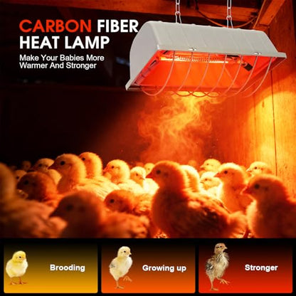 Chicken Coop Heat Lamp Carbon Fiber Tube,Adjustable 2-Level Temperature Brooder Heater Lamps for Chicks,Hanging Chicken Warmer for Livestock Dog Kennel,Cat House,Rectangle 175W/275W