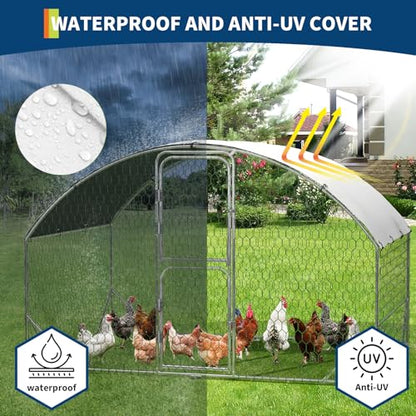 Garvee Large Metal Chicken Coop 6.5 ft Metal Chicken Run with Waterproof UV Resistant Cover & Double Doors, Walk-in Poultry Coop for Yard - size: 9.8' x 6.5' x 6.5'