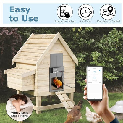 Automatic Chicken Coop Door with App Programmable, Solar/Battery/Grid Multi-Power Supply, Motion Sensor Anti-Pinch Safety System, Durable Weatherproof Aluminum Auto Door for Poultry - GRUBSFARM