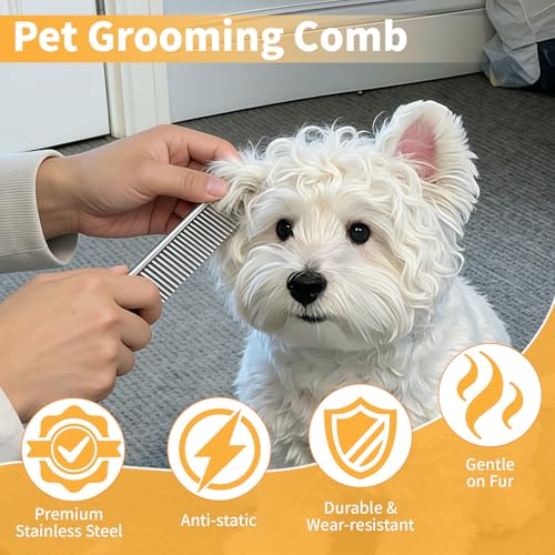 Dog Combs for Grooming Matting, 4 Pack Metal Cat Comb for Removing Tangles and Knots, Professional Dematting Tool for Pet Cats, Greyhound, Poodle, Doodle