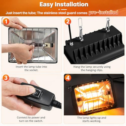 Chicken Brooder Heater for Chicks, Chick Brooder Heat Lamp with 250W & 175W Heating Bulbs, 4 Adjustable Heat Levels for Baby Chicks, Quail, Ducklings & Poultry Brooding - size: 1 Piece