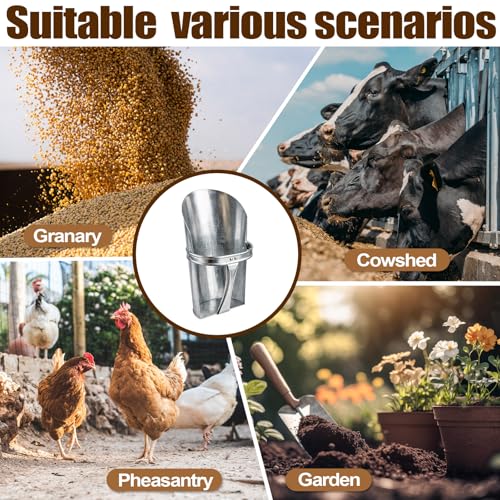 Domensi 2 Pack Galvanized Steel Feed Scoop Set-4 Qt & 2.5 Qt Heavy Duty Metal Grain Scoop for Livestock, Horse, Chicken & Dog Food – Durable Farm Utility Scoops, Rust Resistant, Easy Clean