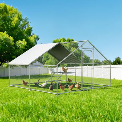 Large Chicken Coop with Roosting Ladder, Waterproof and UV-Resistant Cover, 13.1' W x 9.8' L x 6.4' H Outdoor Walk-in Cage Chicken Run for Yard Farm Rabbit Duck Chicken, Spire Roof - size: 13.3x10.1Ft