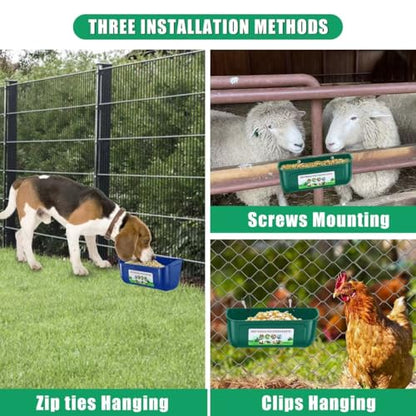 Chicken Feeder Waterer, 10 Pack Duck Feeder Supplies, Hanging Fence Feed Trough with Clips for Goat, Sheeple, Piglet, Gooses, Turkeys, Dog Livestock Poultry,Green - color: 10 pack Green