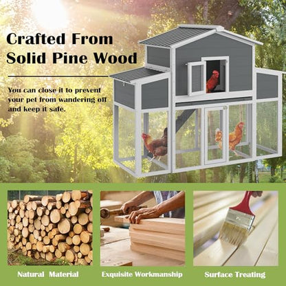 Wooden Chicken Coop for 2-6 Chickens, Outdoor Chicken House with Run & 2 Nest Boxes, Outside Hen House Poultry House Pet Hutch Chicken Cage with Waterproof Roof & Ramp, (66''LX32''WX53''H) - size: 66"L x 32"W x 53"H