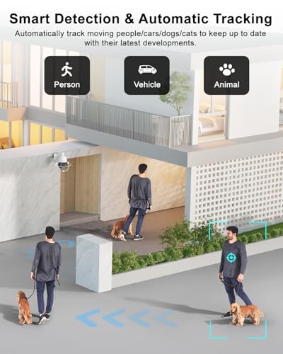 4K PTZ Security Camera Outdoor with 30X Optical Zoom, 1000FT Night Vision, 8MP 360° WiFi Wireless RTSP IP Camera, Auto Tracking, Person/Vehicle Detection, 2.4/5GHz Wi-Fi, 2-Way Audio
