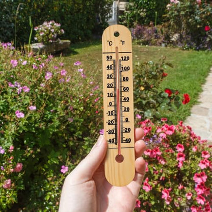 10.5 Inch Wooden Thermometer, Outdoor Wall-Mountable, Waterproof, Easy To Read, Celsius Fahrenheit Dual Scale, Patio Home Garden Décor