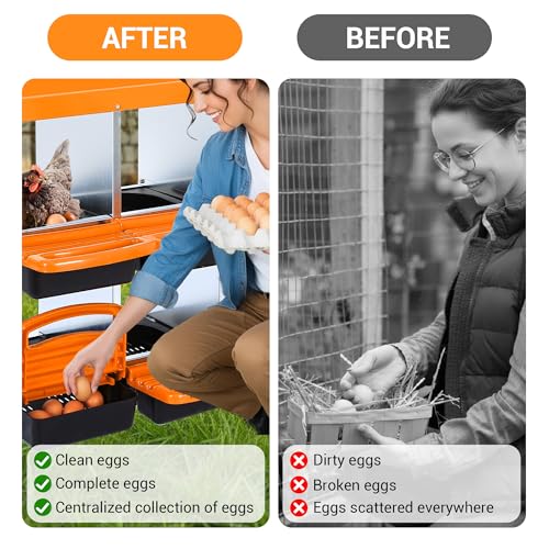 8-Hole Chicken Nesting Box, 2-Tier 8 Compartment Metal Roll Away Egg Laying Box with Lid & Legs, Easy Egg Collection, Galvanized Steel Rustproof Poultry Laying Boxes for Hens, Ducks, Farm, Yard - size: 8 holes-Orange