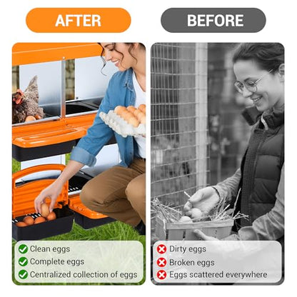 8-Hole Chicken Nesting Box, 2-Tier 8 Compartment Metal Roll Away Egg Laying Box with Lid & Legs, Easy Egg Collection, Galvanized Steel Rustproof Poultry Laying Boxes for Hens, Ducks, Farm, Yard - size: 8 holes-Orange