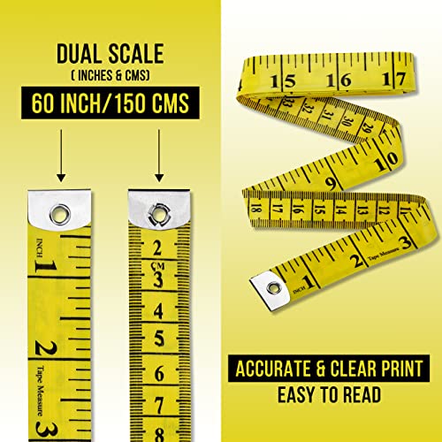 Pack of 2 Fabric Tape Measure, Measuring Tape for Body |Soft Measuring Tape for Sewing Cloth & Weight Loss Medical Body Measurement Nursing Craft 60 inch,150 cm - color: Yellow