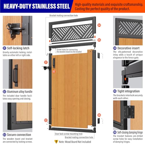 3x6FT (34.8" W X 70.8" H) 201 Stainless Steel Anti Sag Wooden Fence Gate Kit Heavy Duty Garden Gate Frame Hardware Kit Reinforcement (Left/Right Free-Installation) - size: W3xH6 FT-Geometric