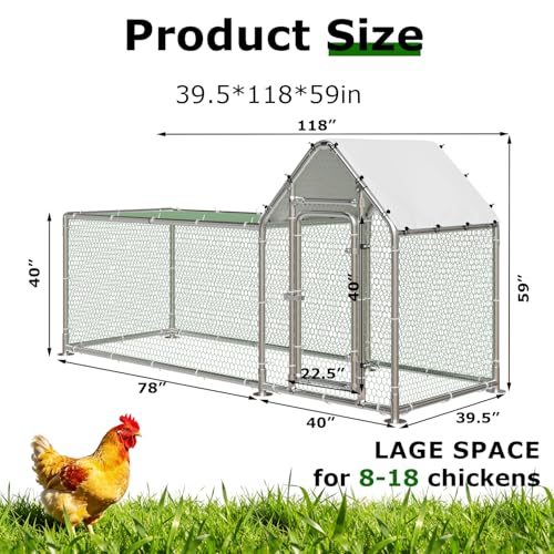 BOSSIN Bold Chicken Coop Run Large Metal Chicken Pen Outdoor, Poultry Cage Spire Shape, Heavy Duty Walkin for Yard with Waterproof and Anti-UV Cover,for Duck Rabbits Habitat