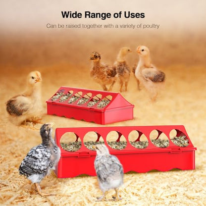 2-Pack Plastic Flip-Top Poultry Feeders, Spill-Proof Chick Feeder Trough with Multiple Feeding Holes, No-Waste Baby Chicken, Duckling, and Quail Feeding Dish Dispenser - color: 2 Pack