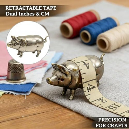 Antique-Inspired Pig Mini Tape Measure – Vintage Brass Metal Pig Retractable Soft Measuring Tape for Home, Office & Crafts,Retractable,Convenient and Unique Gift Idea (1)