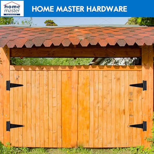 HOME MASTER HARDWARE 6 Inch T-Strap Heavy Duty Shed Door Hinges, Black Tee Hinge for Wooden Fences,Yard Door, Barn Door Gates, Rustproof Wrought Iron with Screws, 6 Pack - size: 6 in-6 Pack