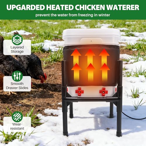 Heated Chicken Waterer,3 Gallon Chicken Poultry Water Heater with Stand for Winter with 8 Nipples + 4 Extras (black, 3 Gallon) - size: 3 Gallon