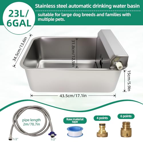 Automatic Dog Water Bowl Dispenser 23L Large with Hose & Adapter | Stainless Steel, Rustproof,Large Capacity, Self Filling, with Float Valve,No Mass, No-spill,outdoor,for Cat,Livestock,Chicken