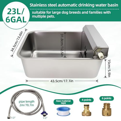Automatic Dog Water Bowl Dispenser 23L Large with Hose & Adapter | Stainless Steel, Rustproof,Large Capacity, Self Filling, with Float Valve,No Mass, No-spill,outdoor,for Cat,Livestock,Chicken