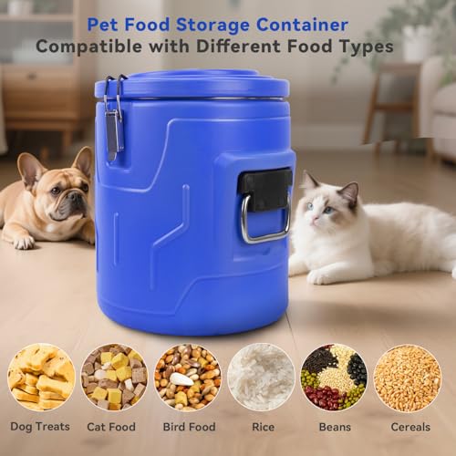 Newget 20lb Dog Food Storage Container, Stainless Steel Airtight Pet Food Storage Container and Durable Plastic Food Container, Large Metal Cat Food Container with Lid and Scoop to Keep Fresh - size: 20 lb