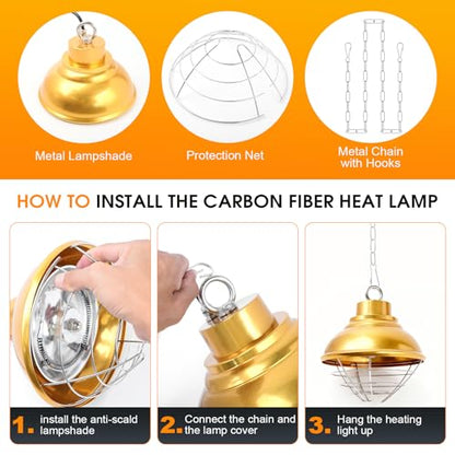 Chicken Heat Lamp,350W Chicken Coop Heater with Carbon Fiber Bulb, Two-Temperature Adjustable and 5.2FT Thickened Power Cord,Winter Hanging Heat Lamp for Chicks,Pets and Poultry