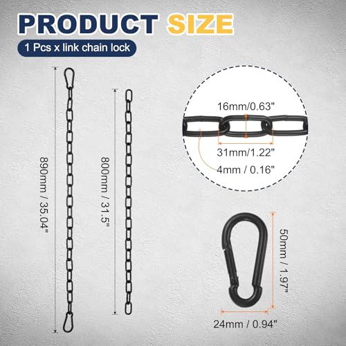 PATIKIL Gate Chain Lock, 35 in x 4mm Chain Dia Alloy Steel Hanging Chain Lock with 2 Open Clasps for Stall Barn Fence Gate Hammock Swing Punching Bags Sandbag Yoga Gym, Black - size: 35inch x 4mm
