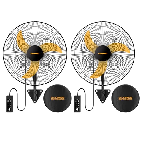 CAMMOO 20 Inch Wall Mount Fan Oscillating, 600D Oxford Cover & Wired Remote | Extended 3.3ft Wired Remote & 6.6ft Power Cord Wall Fan, 3-Speed High Velocity Wall Mounted Fan, for Garage, Workshop - size: 20 Inch