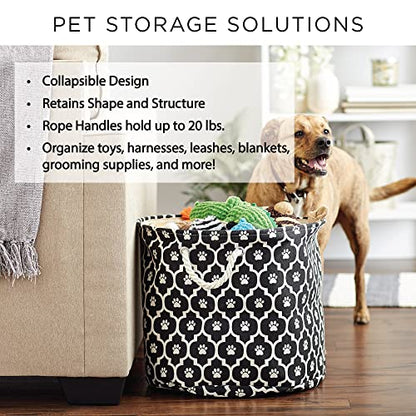 Bone Dry Pet Storage Collection Striped Paw Patch Bin, Small Round, Brown - color: Brown, size: Small Round