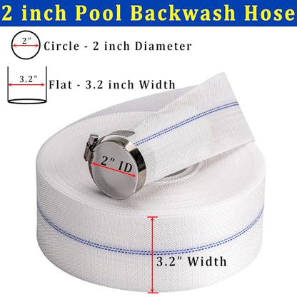 Pool Backwash Hose 2” × 65 ft Fiber Reinforced Discharge Hose General Purpose Flexible Lightweight Lay Flat Pump Drain Pipe Hose for Water Transfer (2in-65ft, Anti-abrasion) - size: 2in-65ft