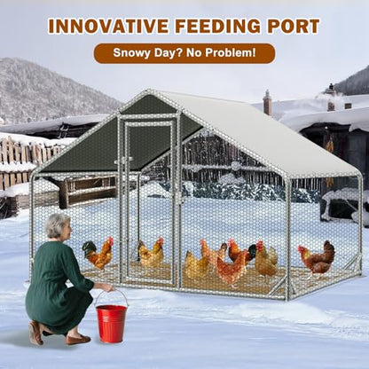 Large Metal Chicken Coop with Run, Outdoor Chicken Walk-in Poultry Cag with Waterproof & Anti-UV Cover Lockable Doors,Ducks Coop and Other Small Animals for Yard/Farm/Ranch (6.59'L x 9.88'W x 6.59'H) - size: 6.59'L x 9.88'W x 6.59'H