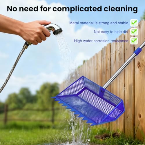 2026 Latest 12inch 2-in-1 Chicken Poop Scooper & Rake with Handle, Heavy-Duty Metal Chicken Coop Scoop for Sand Sifting Shovel Litter Scooper for Farm House Chicken Coop Cleaning Tools Accessories - color: Blue