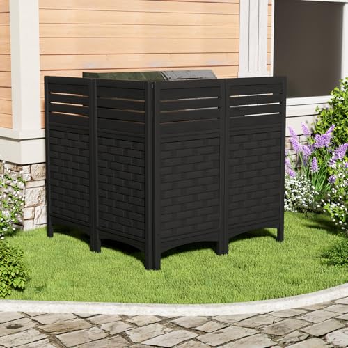 ZZM Black Privacy Fence Panels Outdoor Decorative Air Conditioner Fences Screen Trash Can Pool Equipment Hide Fence for Deck Balcony (4 Panels) - color: Style A - Black 4 Panels