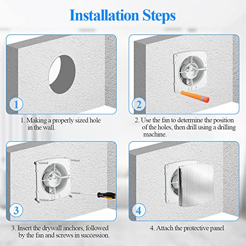 WiseWater Bathroom Exhaust Fan, 110V ac 140CFM 6” Duct 7.6" Panel Extractor Fan, Ceiling&Wall Mounted Ventilation Fan for Bathroom, Laundry Room, Office - size: 6"