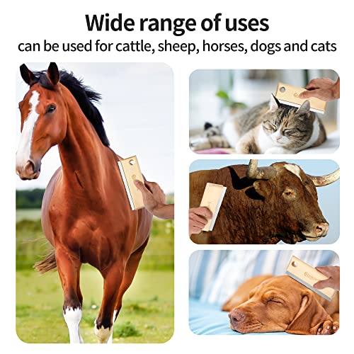 Shedding and Grooming Tool - Brush Scraper for Pets' Undercoat, Horses, Cattle, and Cats, Wooden Handle with Stainless Steel Blade