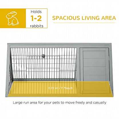 PawHut 46" x 24" Wooden A-Frame Outdoor Rabbit Hutch, Small Animal Cage, Bunny Hutch with Outside Run & Ventilating Wire, Gray - color: Gray, size: 45.8"L x 24.5"W x 20.8"H