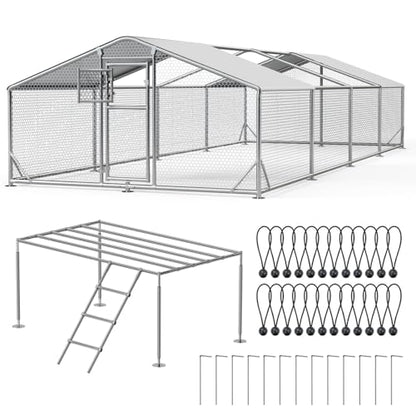 26x10x6.5 FT Extra Large Metal Chicken Coop with Perch & Split Door | Heavy Duty Duck Pen with Aluminum Frame & 2 Pack Cover & Strong Wire Mesh, Large Animal Run for Chicken, Duck, Goat, Rabbit