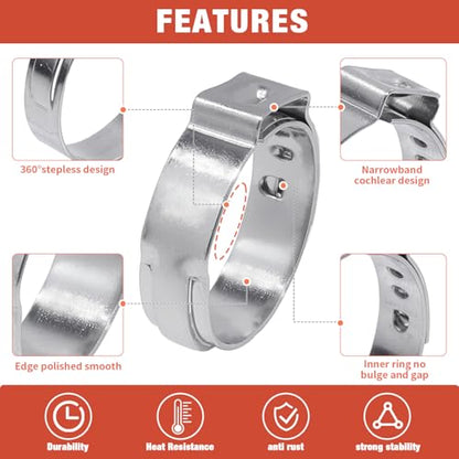 AKIHISA 300pcs 16 Sizes Single Ear Hose Clamps, 5.3-36.1mm Stainless Steel_304 Crimp Hose Clamps Cinch Rings Assortment Kit for Automotive, Pipe, Plumbing - size: 300Pcs (5.3-36.1mm)