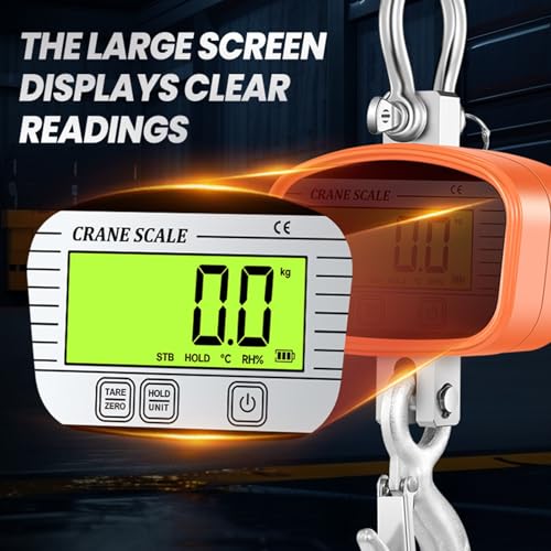 EVGATSAUTO 1000kg Digital Hanging Scale Crane Scale LCD Display with Remote Control Temperature Humidity Detection Aluminum Alloy Casing for Farm Outdoor Weighing
