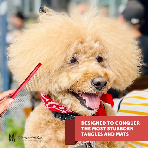 Warren London Detangling Strong Comb for Dogs | 10 inches | Comfort Control Durability and Detail for Small Medium Large Dogs | Ergonomic Dog Cat Grooming Pet Supplies Deshedding Mat Tool - style: Detangling Strong Comb