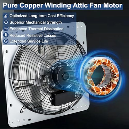 Criditpid 14 Inch Wall Mounted Shutter Exhaust Fan with ON/OFF Switch, High-Speed, Low-Noise Pure Copper Motor, Wall Exhaust Fan for Gable, Shed, Garage, Greenhouse, Kitchen, Attic, 1088CFM, 1450RPM. - size: 14 Inch Exhaust Fan