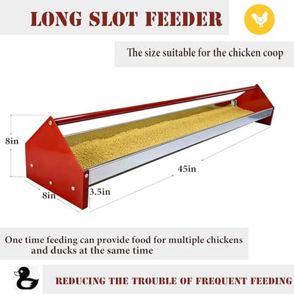 Chicken Feeding Trough,Chicken Feeder,45" Heavy Duty Galvanized Steel Feeder with Drainage Holes & Crossbar,Suitable for Poultry Feeder Trough for Chicken, Duck, Geese, Turkey (1 Piece)